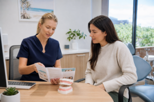 Dentist explaining oral health information
